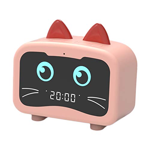 Digital Alarm Clock Radio with Bluetooth Cat Ears Speaker, Built-in 1000mAh Battery Operated, Dual Alarm, USB Charging Port for Heavy Sleepers Home Bedroom Kitchen Office Kids (Pink cat)