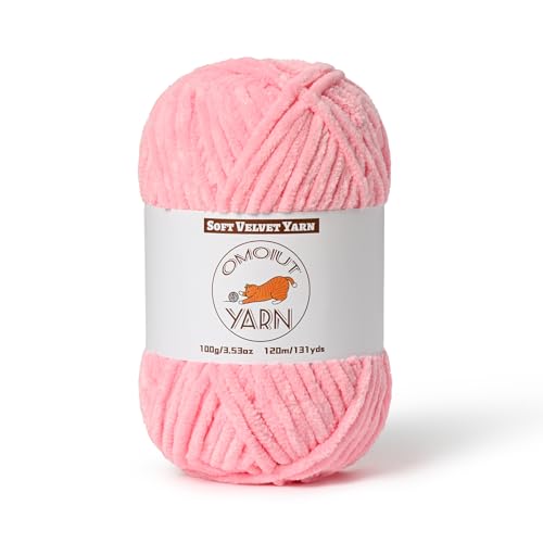 Image of OMoiut Chenille Yarn for Crocheting, Chunky Chenille Baby Blanket Yarn, Soft Fuzzy Puzzle Yarn for Knitting, 100g /3.53oz Bulky Thick Amigurumi Crochet Yarn (Pink)