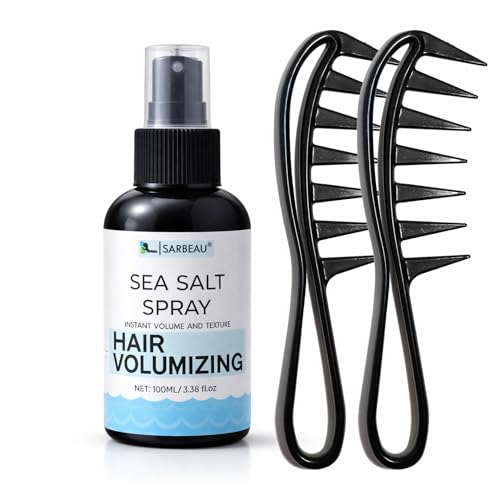 Image of Sea Salt Spray for Hair Volumizing - Lightweight Beach Wave Texture Spray for Men & Women, Adds Instant Volume & Natural Texture, Non-Sticky, Non-Greasy, Silicone-Free & Paraben-Free, Works on Straight, Wavy & Curly Hair (100ml) (With 2 combs)