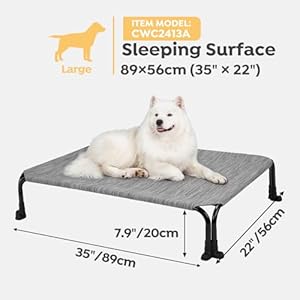 Veehoo Elevated Dog Bed Cooling Raised Dog Bed Outdoor Dog Bed with Non Slip Dual Boot Feet Durable Breathable Teslin Mesh Portable Pet Cot for Indoor Camping 35 x 22 Black Silver