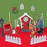 Vookkp Porta Elfo Natale Kit 19PCS Decorazioni Miniature Casetta in Legno Elf on the Shelf Kit ElfoNatale Decorazioni Natalizie Elfo Casa Delle Bambole di Natale
