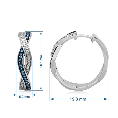 Jewelili Sterling Silver Twisted Hoop Earrings With Treated Blue And Natural White Round Diamonds, 1/6 Cttw #TOP2