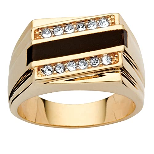 Palm Beach Jewelry Men's Yellow Gold-Plated Emerald Natural Black Onyx and Round Crystal Ring Sizes 8-13 Size 11