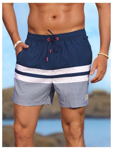 OYOANGLE Men's Swim Trunks Striped Beach Shorts Board Quick Dry Swimming Shorts Swimwear4