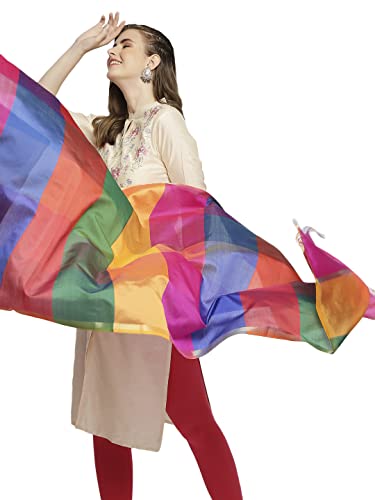 DUPATTA BAZAAR Women's Multicolour Blended Silk Dupatta.