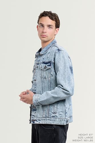 Image of X RAY Mens Denim Jacket, Washed Ripped Distressed Flex Stretch Casual Trucker Biker Jeans Jacket for Men