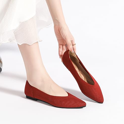 Image of Semwiss Women's Ballet Flats Comfortable Work Dressy Pointed Toe Shoes | Office-ready Comfort: Breathable Knit, Soft Memory Foam, Slip-on Lightweight, Foldable Flats for Business Casual & Formal
