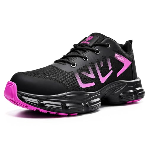 Steel Toe Shoes for Men Women , Wide Pink Women Size 8.5 / Men 7 | ASTM Safety Steel Toe, Kevlar Puncture-Proof, Breathable, Lightweight, Wide Fit, Walking, Construction, Industrial, Warehouse