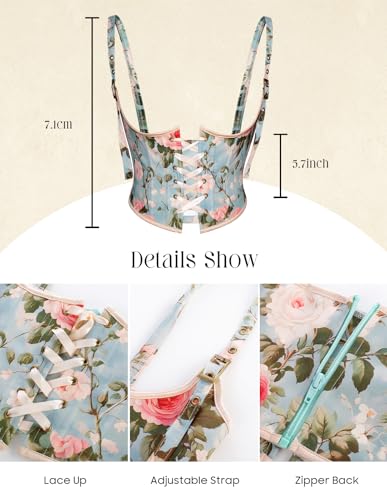 Image of Scarlet Darkness Renaissance Corset for Women Floral Wide Waist Lace Up Underbust Corset Belt Blue 16