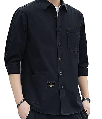 [foveitaa] 夏服 メンズ シャツ 七分袖 ワイシャツ yシャツ プリント 大きい サイズ ゆったり 派手 汗染み防止 かっこいい シンプル おしゃれ カジュアル 通勤 通学 サマー ストリート コットン プレミアム カジュアル 人気 洋服black-Lの商品画像（Amazon）