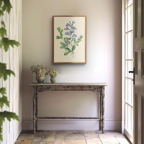 crmotu Framed Wall Art for Living Room, Blue Floral Botanical Canvas Prints, Minimalist Flower Vintage Wall Decor, Pea Branch Leaf Wall Pictures for Bathroom Bedroom Above Bed Kitchen, 16x24 inch