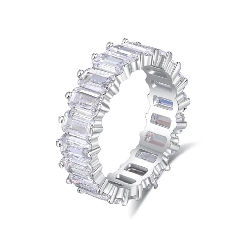 Emerald Cut Moissanite Eternity Ring in 14K Gold, Chic Engagement and Wedding Gift for Her