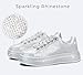 LUCKY STEP Rhinestone Sneakers for Women Platform Sparkly Glitter Bling Tennis Shoes Fashion Bedazzled Wedding Bridal Party Walking Sneakers(Silver Rhinestone,7)