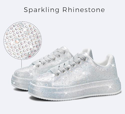 LUCKY STEP Rhinestone Sneakers for Women Platform Sparkly Glitter Bling Tennis Shoes Fashion Bedazzled Wedding Bridal Party Walking Sneakers2