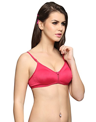 Image of Clovia Women's Cotton Rich Solid Non-Padded Full Cup Wire Free T-Shirt Bra - Dark Pink