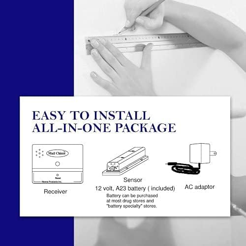 Diagram showing the receiver, sensor (transmitter) with battery, and AC adapter, illustrating easy installation.