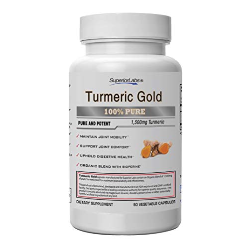 Superior Labs | Organic Turmeric Curcumin (95% curcuminoids) with BioPerine | Pure NonGMO 1500mg (Organic Blend) | Zero Synthetic Additives - Powerful Formula Joint, Knees, Hips, Immune System