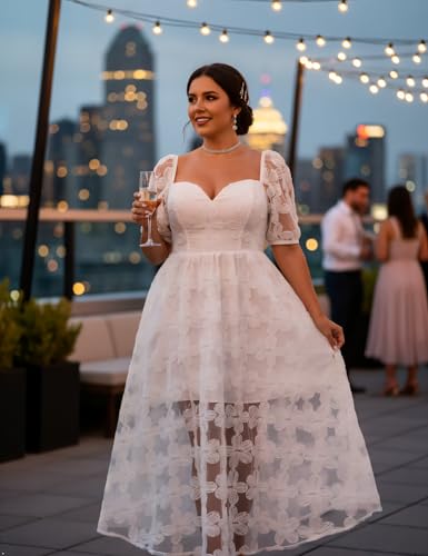 Image of EYWOL Formal Wedding Guest Cocktail Party Floral Embroidered Dress M-3XL | Embroidered,Floral,Sheer A-Line,Maxi,Sweetheart Neckline,Puff Sleeves,Tie Back, Parties,Wedding,Formal,Cocktail,Occasions