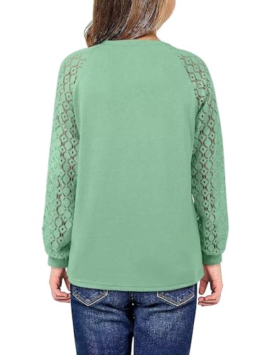 Image of Yoklass Girls Long Sleeve Shirts Kids Lace Casual Cute Crew Neck Top Sizes 5-14 Years