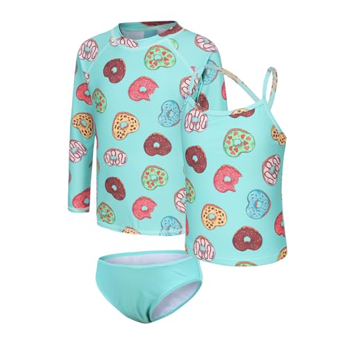 Image of Girls 3 Piece Swimsuits Set Long Sleeve Rash Guard Tankini Bathing Suits for Girls Beach Swimwear Set 3-16 Years