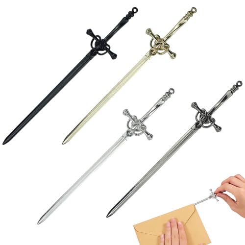4pcs Letter Opener Sword with Ergonomic Handle Sword Letter Opener Stainless Steel Mail Opener Tool for Home Office Desk Black Silver Gold