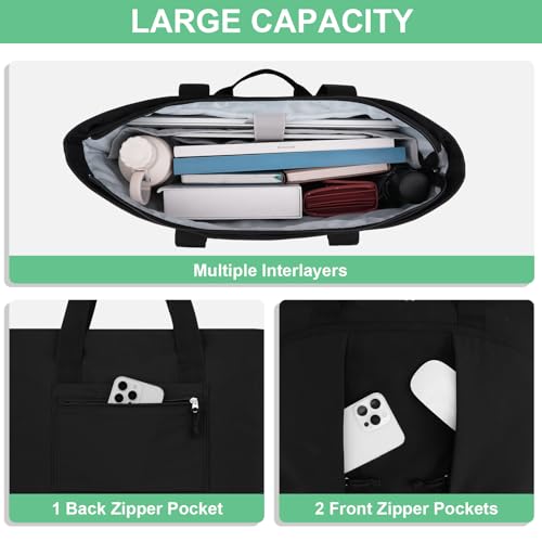 MOSISO Canvas Beach Tote Bags, Large Capacity Canvas Laptop Tote Bag, Carrying Large Beach Pool Bag Laptop Compartment & Back Belt for Travel, Work, Teacher, Gym, Nursing, College, Black2