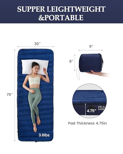 Image of Inflatable Camping Sleeping Pad, Portable Single Mattress & pillow - Blue
