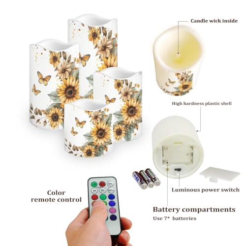 Image of Sunflower Moon Flameless Candles Bulk Timer Battery Operated Candles with Remote Color Changing Electric Pillar Led Candles Room Home Dining Table Decorations Tea Light