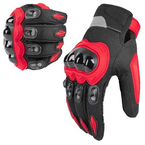 COFIT Luvas de mota de verão para homens e mulheres, malha respirável luvas de mota com ecrã tátil para equitação BMX ATV MTB, motocicleta, corridas de estrada e bicicleta - vermelho M