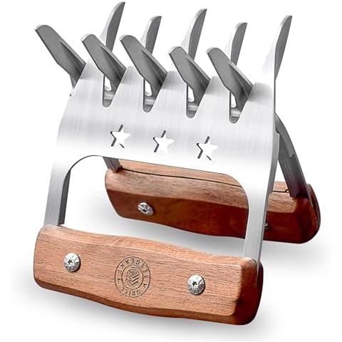 GRILL SERGEANT Metal Meat Claws, BBQ Pork Shredder, FOREVER GUARANTEE, Walnut Wood Handles, Patented, 304 Stainless Steel Forks, Large Rivets, Best for Shredding, Pulling, Lifting, Serving, Chicken Cover