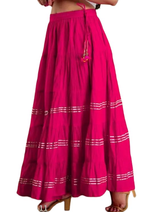 Women Ethnic Long Skirt Cotton Solid Dark Pink Maxi Skirt with Silver Lining for Casual & Festive Use-image-33