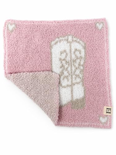 Image of USA Cowgirl Boot Baby Lovey Pacifier /Teether Holder 10 inchx10 inch - DreamSoft Plush Fluffy Cuddly Soothie Reversible Mini Comfort Blanket - Cute Newborn Gift Babies Boys Girls (Pink /White)