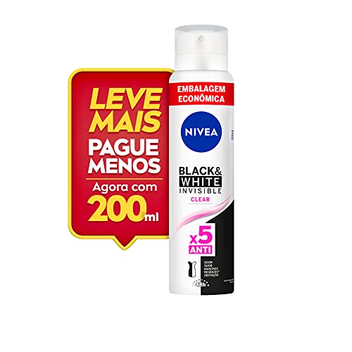 NIVEA Desodorante Antitranspirante Aerossol Invisible Black & White Clear 200ml - Proteção eficaz de