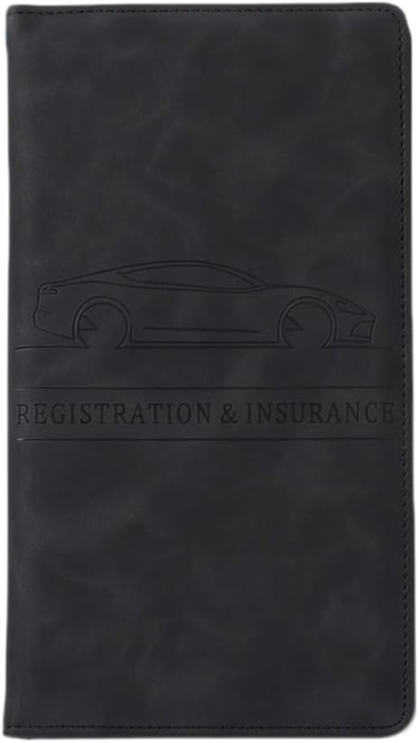 Car Registration and Insurance Holder with Strong Magnetic Shut - Luxury Vehicle Document Wallet, Slim Glove Box Organizer for Car Essentials, Driver License & ID Card Case (Black)