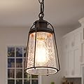 KSANA Farmhouse Pendant Lighting, Mini Rustic Hanging Light Fixture with Seeded Glass Shade for Kitchen Island, Foyer, Hallway, Bedroom and Entryway, Bronze
