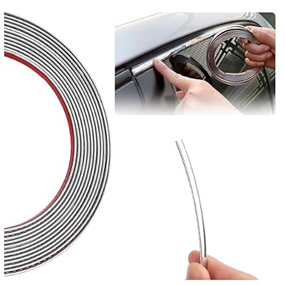 16Ft Car Silver Chrome Tape Molding Trim,Universal Car Door Trim Molding Strap for Car Door Edge/Window/Bumper Guard,Automotive Trim Adhesive Strap to Upgrade Car Exterior Accessories