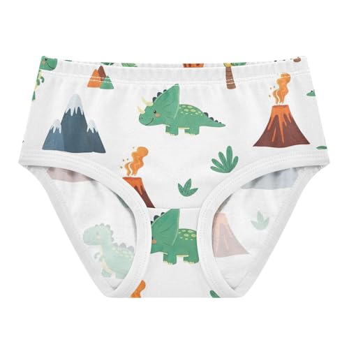 Girls Briefs, Cute Cartoon Dinosaurs White Toddler Girl Panties, Girls Underwear Cotton, 2T–8 Years