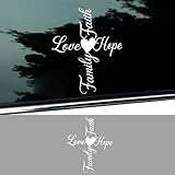 KPFILEH Faith Hope Love Family Car Sticker Decal, Waterproof Heart Vinyl Auto Bumper Decal Decoration, Religious Cross Vehicle Window Sticker Accessories for Sedan, SUV, Truck, Laptop(1PC)