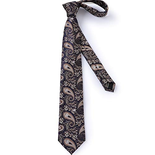Image of DiBanGu Mens Paisley Tie Sets Silk Jacquard Woven Floral Necktie and Pocket Square Cufflinks Wedding Business Party