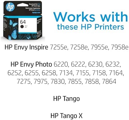 Original HP 64 Black Ink Cartridge | Works with HP ENVY Photo 6200, 7100, 7800 Series | Eligible for Instant Ink | N9J90AN