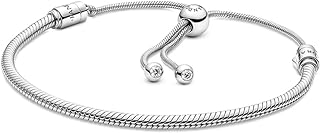 PANDORA Moments スネークチェーン スライダーブレスレット - 女性用チャームブレスレット - スターリングシルバーとクリアキュービックジルコニア- 11インチ