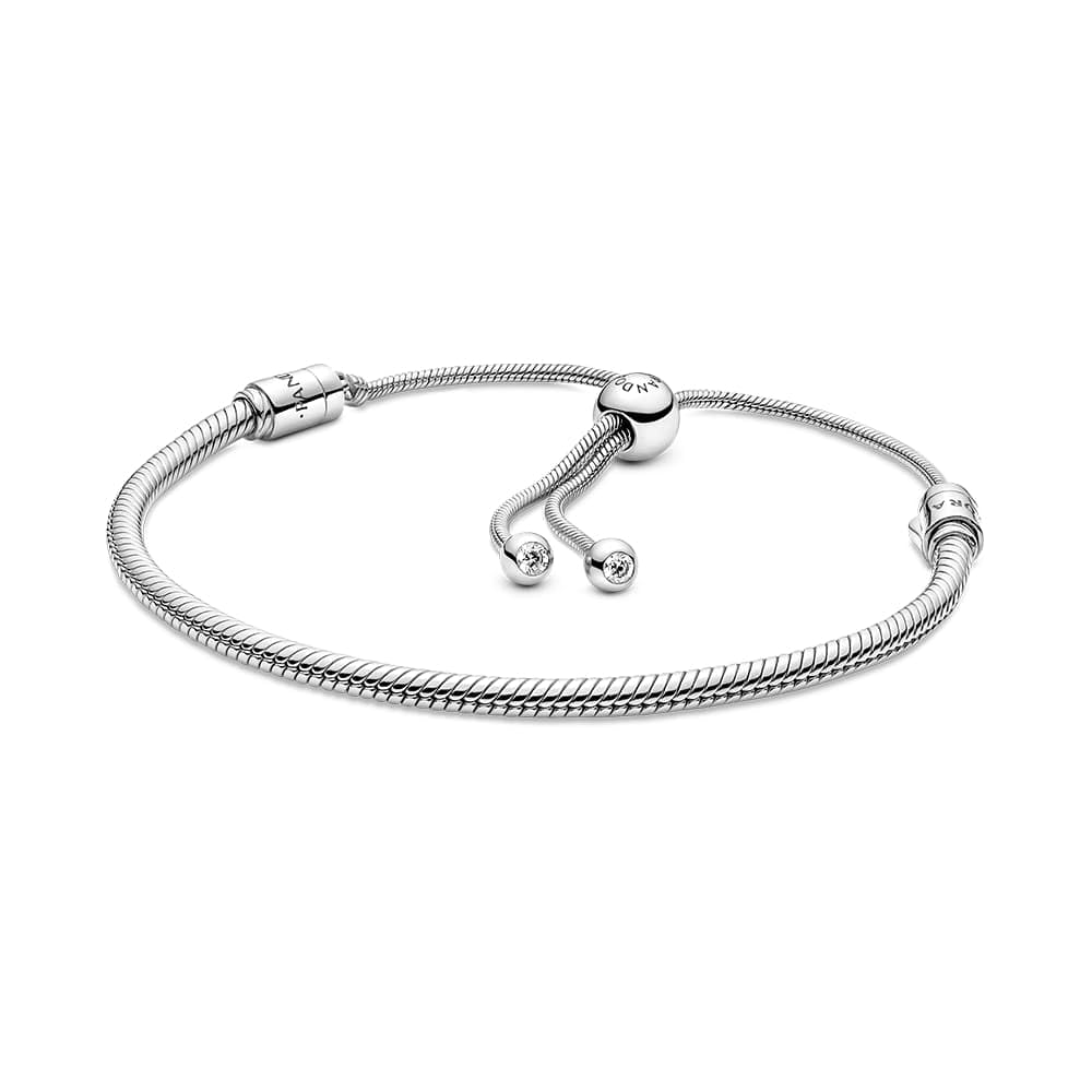 PANDORA Moments Snake Chain Slider Bracelet - Charm Bracelet for Women - Sterling Silver with Clear Cubic Zirconia