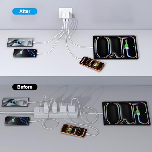 Image of [3-Pack] USB C Wall Charger,40W Fast USB C Charger Block,4-Port PD+QC Wall Plug Power Adapter Multiport Type C Charging Block for iPhone 17 /16 /15 /14 /13 /12 /Pro Max,iPad,Samsung,AirPods4,Watch10,Ultra2