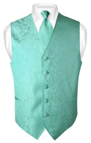 Vesuvio Napoli Men's Paisley Design Dress Vest & NeckTie SILVER GREY Color Gray Neck Tie Set