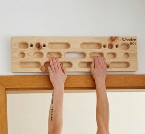 Image of Wooden Rock Climbing Hangboard - Fingerboard for Grip Strength Training - Multi-Grip Bouldering Board for Home Gym & Doorway - Features Jugs, Slopers, Pockets & Edges