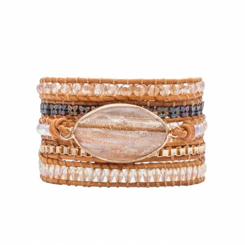 Image of YGLINE Natural Stone Beaded Healing Wax String 5 Wraps Bracelets