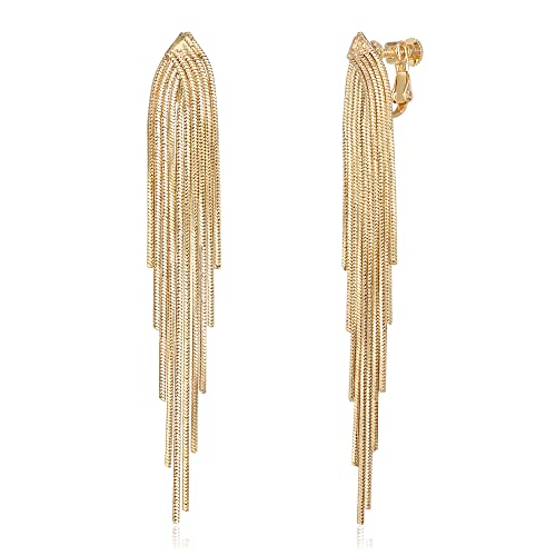FANZE Clip on Earrings Women, Gold Silver Statement Earrings, Dangle Earrings for Women, Tassel Earrings for Women