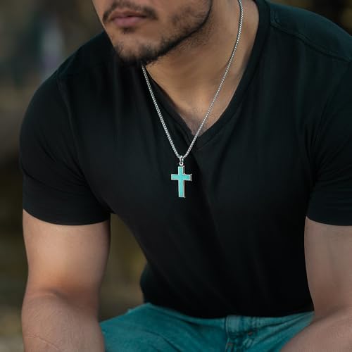 RTZN® Turquoise Necklace for Men – Premium Mens Turquoise Necklace Dog Tag Pendant with Stainless Steel Box Chain 22" Inch + 2" Extension - Mens Western Necklace2