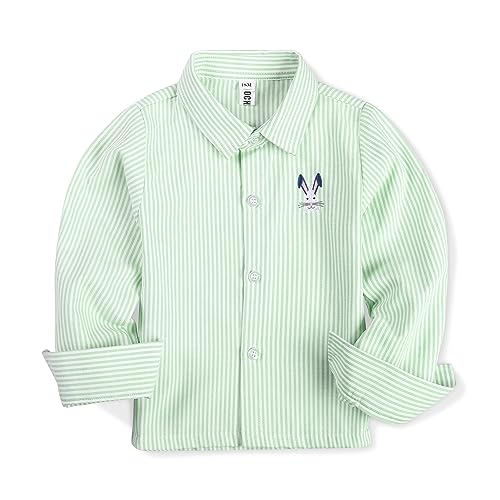 Image of OCHENTA Boys' Long Sleeve Button Down Cute Rabbit Casual Dress Easter Shirt | Oxford Cotton, Embroidered Bunny, Shirts for Boys School & Easter, Church, Wedding, Family Photos, Holiday Outfit