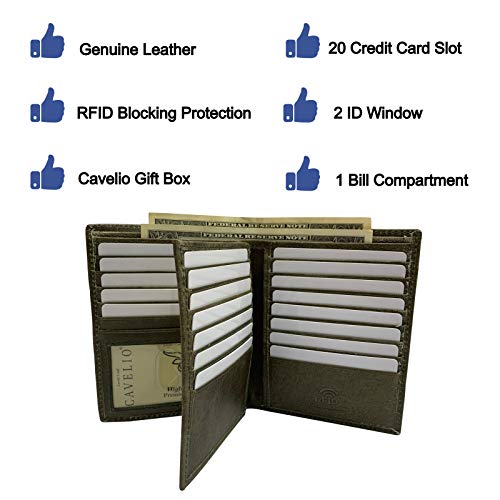 RFID Blocking Genuine Leather Bifold Hipster European Wallet For Men USA Series 20 Card Slots 2 Bill Compartments 2 ID Windows Money (Green)2